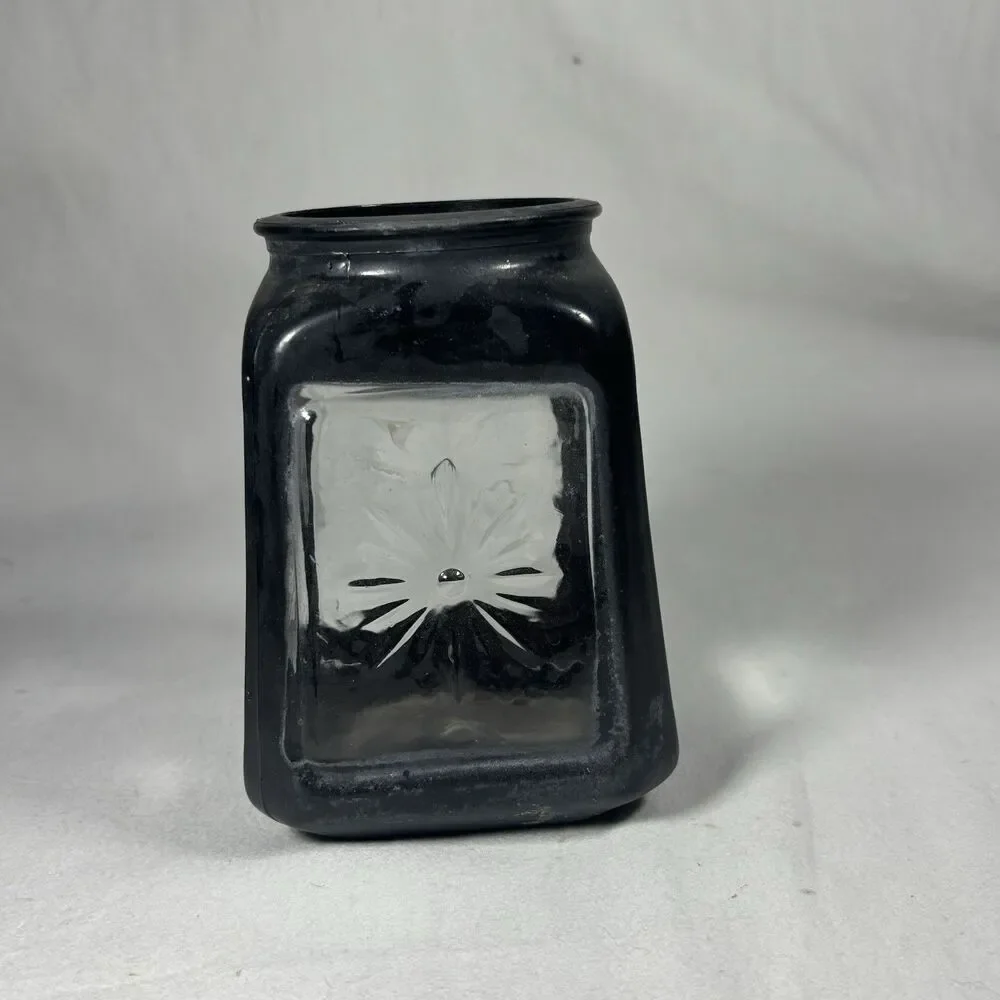 Black Glass Light Cover Shade Embossed Flower Clear Panel Vintage