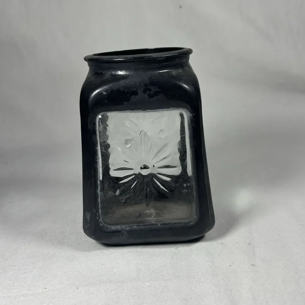 Black Glass Light Cover Shade Embossed Flower Clear Panel Vintage
