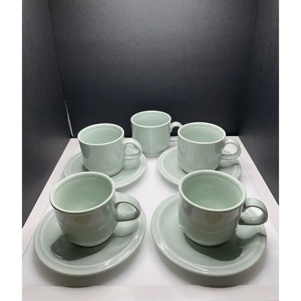 Vintage German Democratic Republic Tea ‎ Coffee Cups Saucers Set of 4 Mint Green