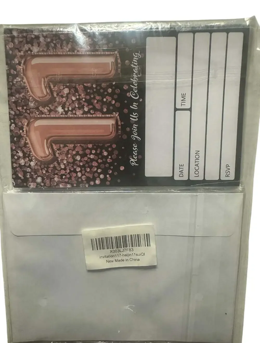 Rose Gold Glitter 11th Birthday Party Invitation Cards with Envelopes