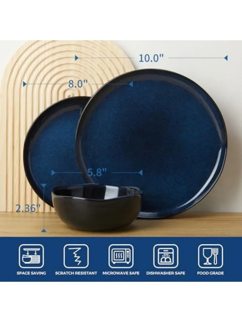 Stylish Stoneware Dinnerware Set for 4 - 12 Piece Ceramic Plates & Bowls