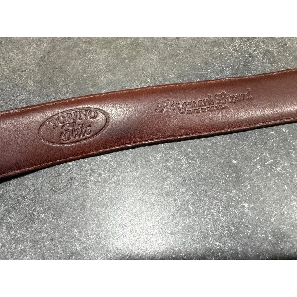 Torino Elite Ringmark Lizard Skin Belt Mens 36 Brown Exotic Leather Solid Brass