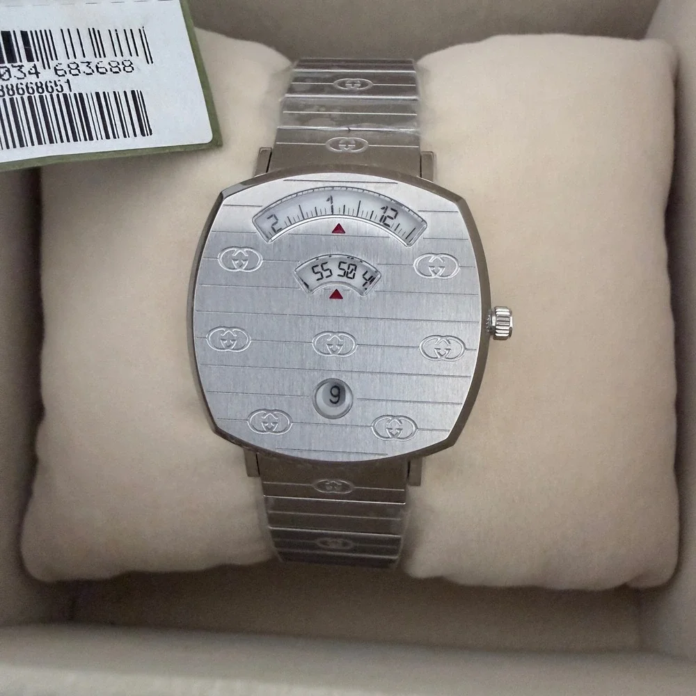 Gucci Grip Watch YA157401 Stainless Steel Silver Logo Engraved Swiss‎ Made 38mm