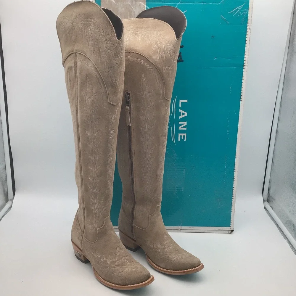 Lane Lexington OTK Boots Latte Suede Western Over‎ The Knee Boots Size 5 NEW