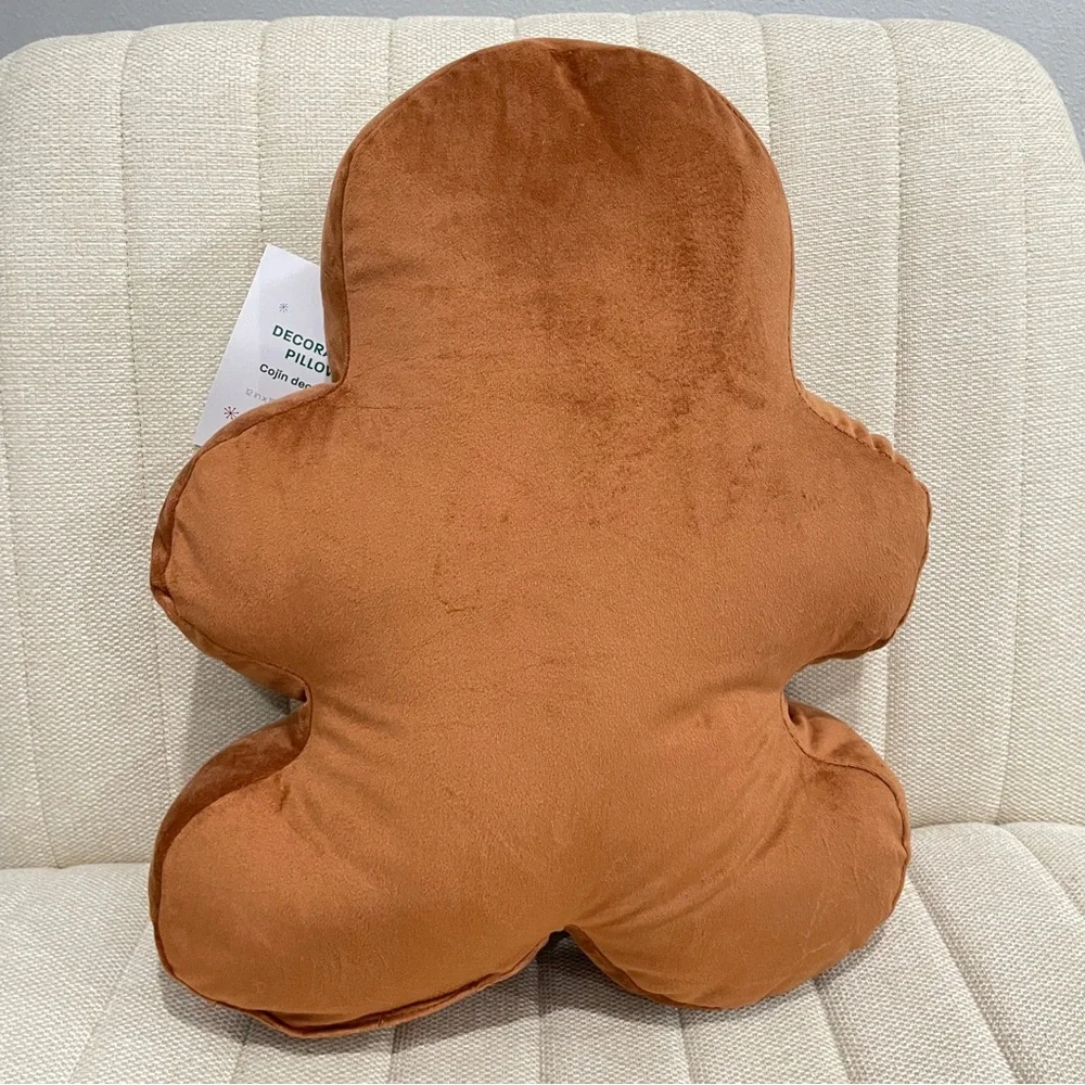 NEW Very Merry Gingerbread Girl Plush Christmas Decorative Pillow Brown Red‎ Bow