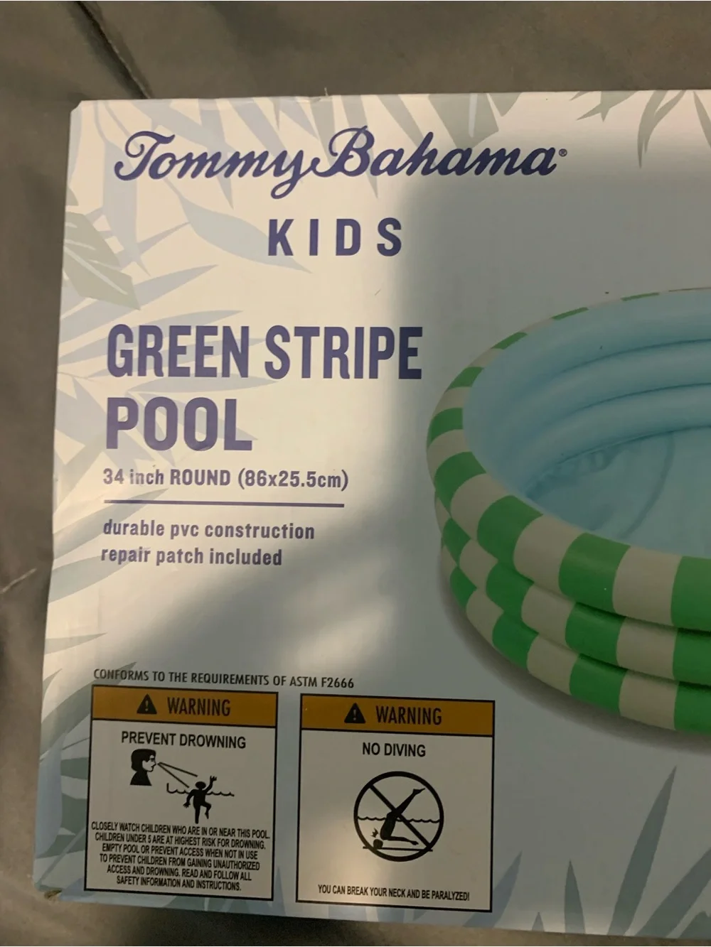 Tommy Bahama Kids Green Stripe Pool - Inflatable Round Play Pool NWT