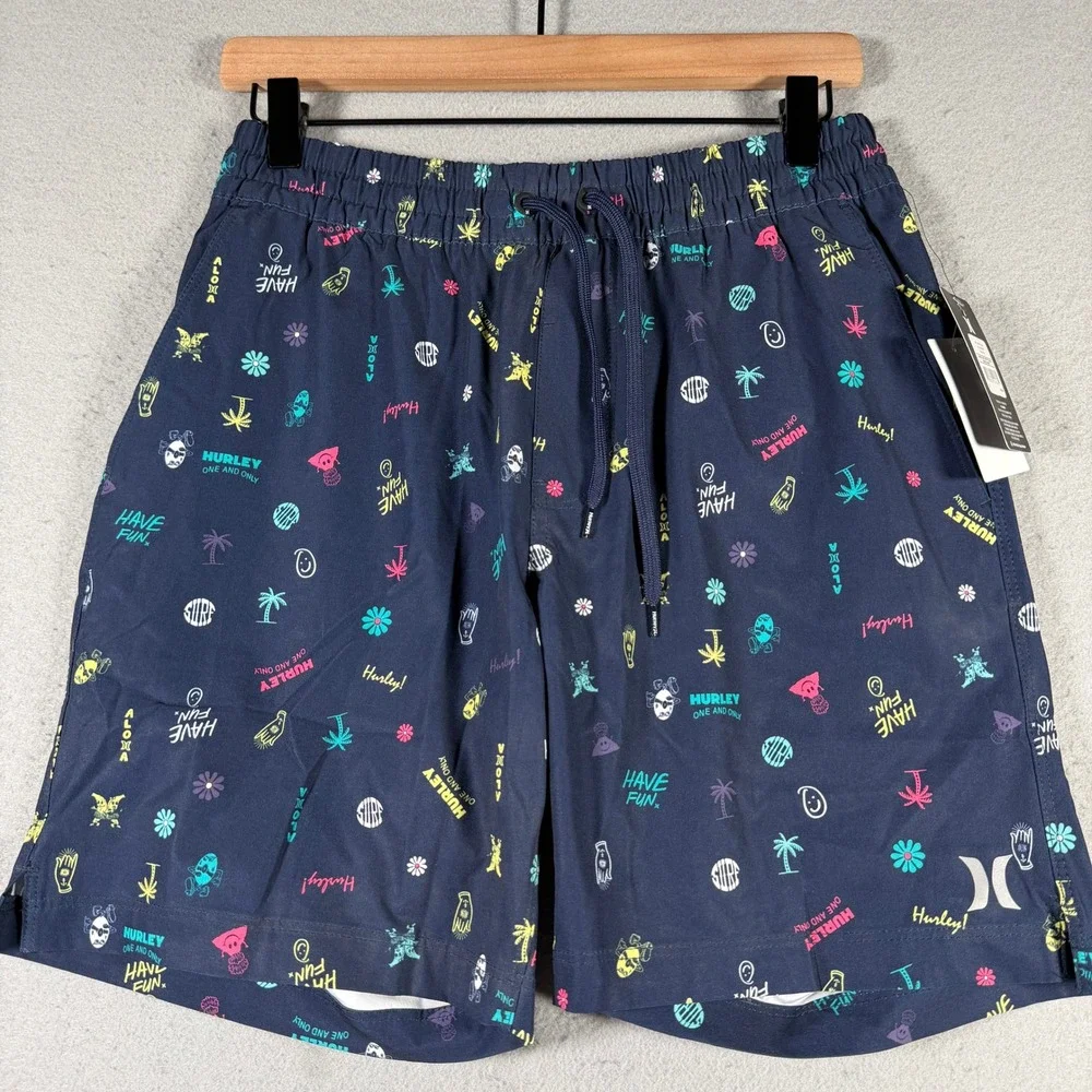 Hurley Mens‎ Have Fun Volley Swim Shorts Obsidian Navy AOP HFA22VMS-05194 Small