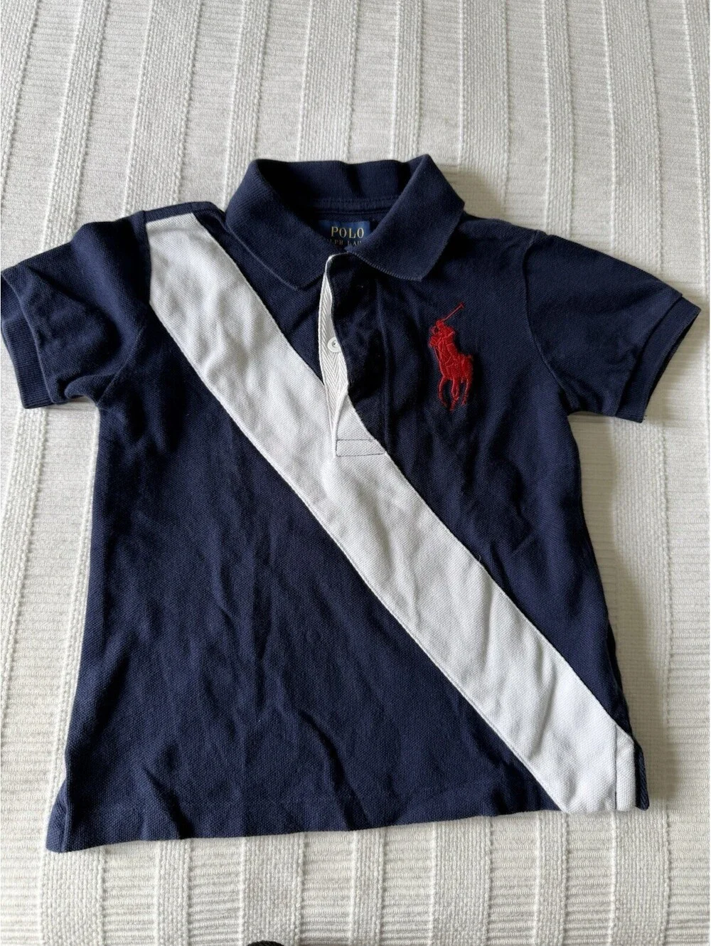 Polo Ralph Lauren Toddler Boys 3T Big Pony Sash Polo Shirt Navy Blue/White EUC