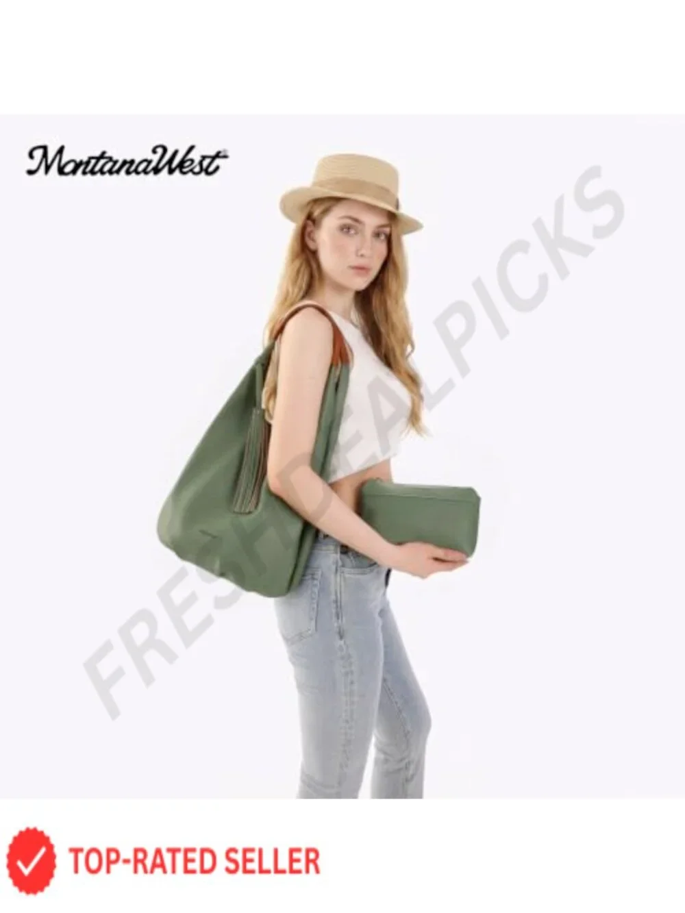 Slouchy Hobo Bag Set with Tassels and Cosmetic Bag Faux Leather Purse 2PCS