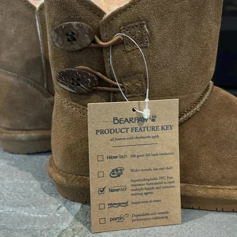 BEARPAW Rosaline Suede upper,sheepskin & wool blend lined,TPR outsole booties
