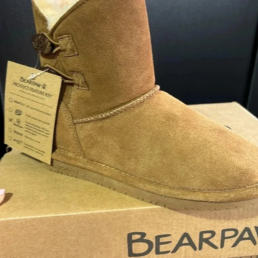 BEARPAW Rosaline Suede upper,sheepskin & wool blend lined,TPR outsole booties
