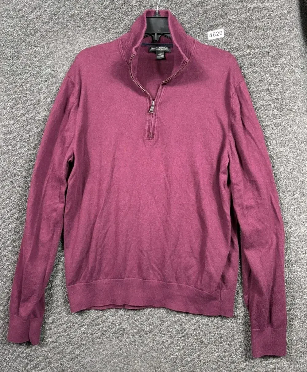 Banana Republic Sweater Men's Size L Burgundy 1/4 Zip Pima Cotton Cashmere