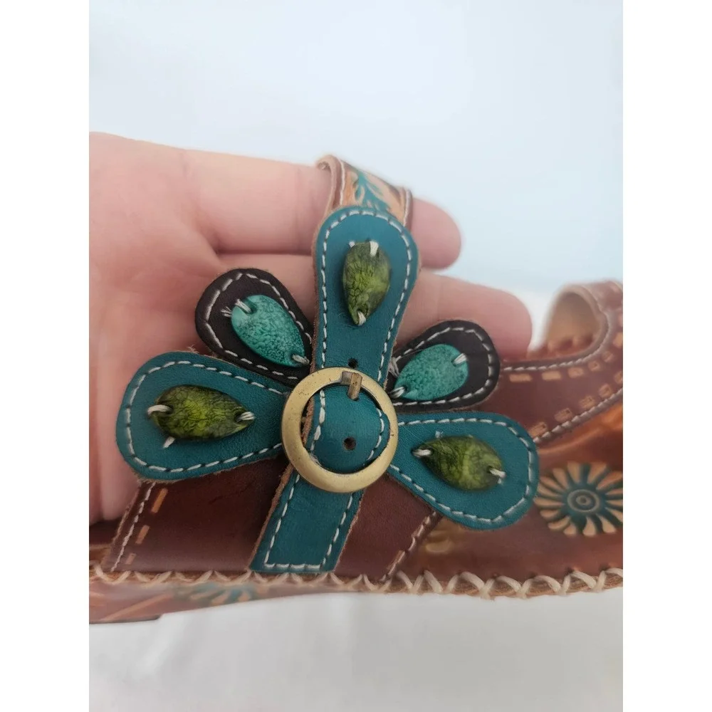 Western L'Artiste Spring Step Santorini Leather Sandals Women 35 Brown Turquoise