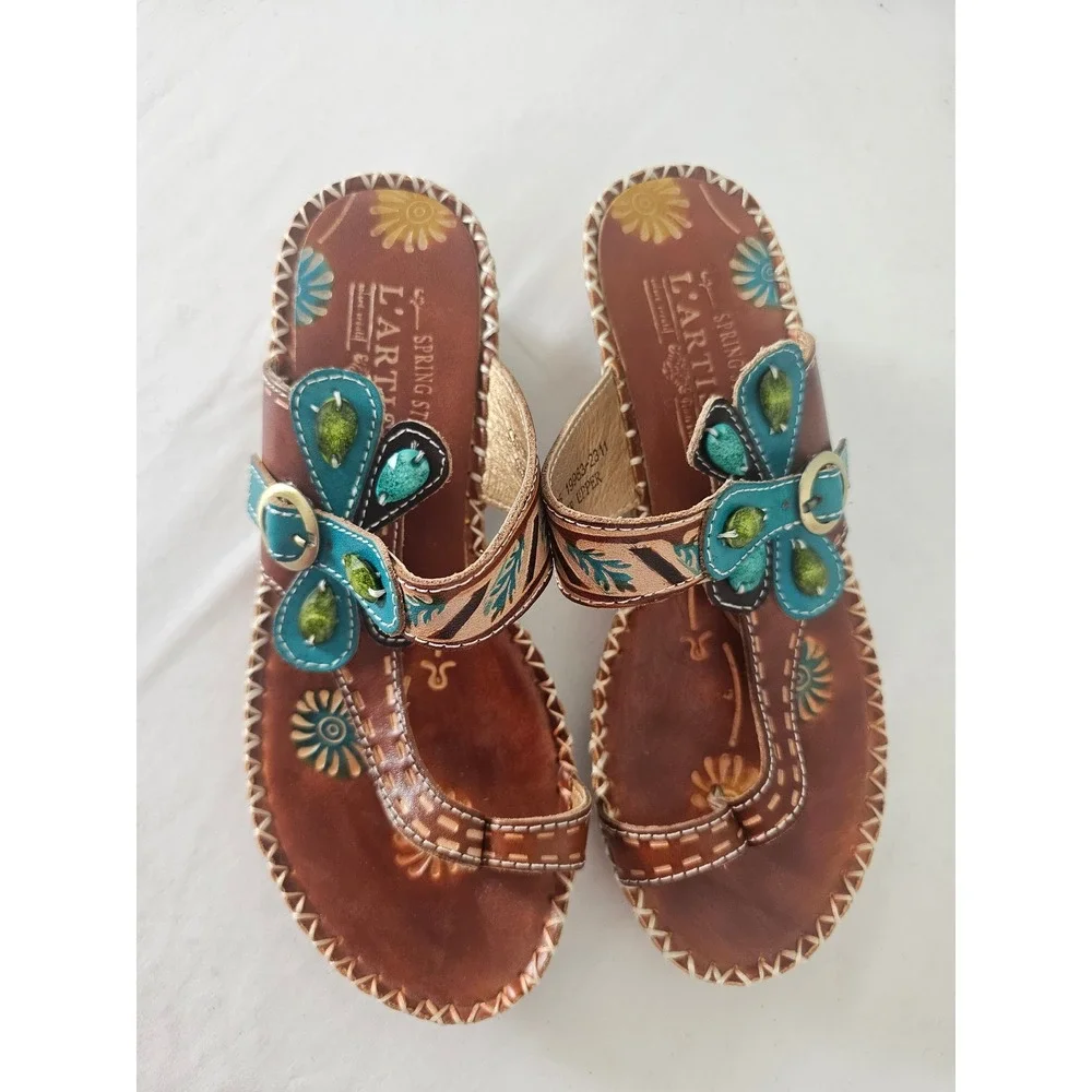 Western L'Artiste Spring Step Santorini Leather Sandals Women 35 Brown Turquoise