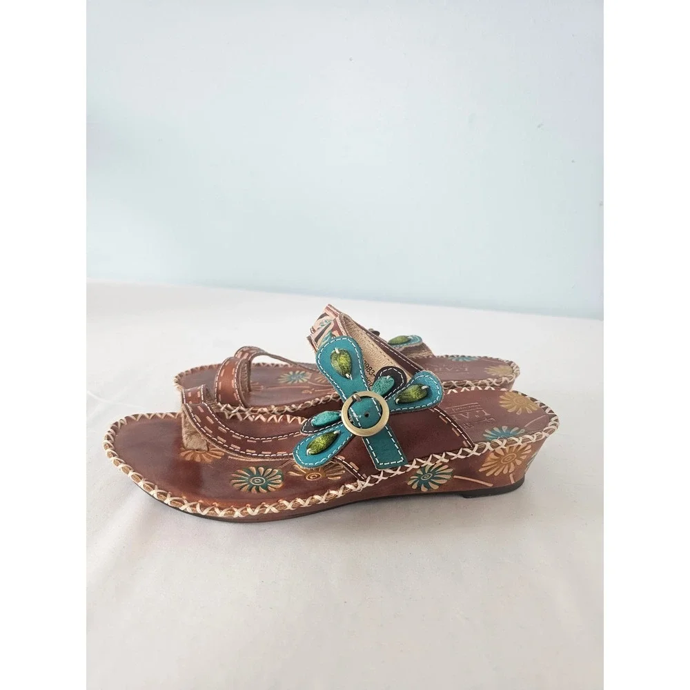 Western L'Artiste Spring Step Santorini Leather Sandals Women 35 Brown Turquoise