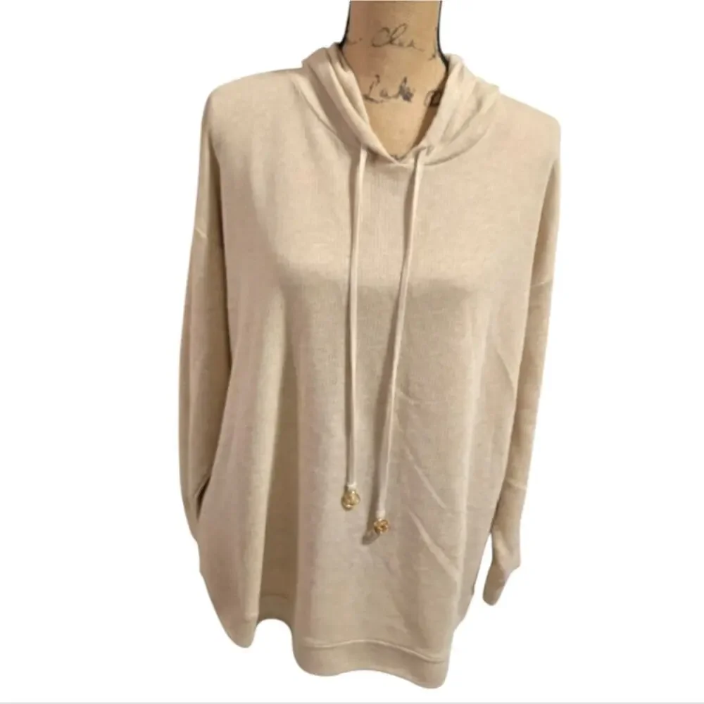 Michael Kors Cozy Wheat Relaxed‎ Hooded Long Sleeve Sweater Plus Size 1X New