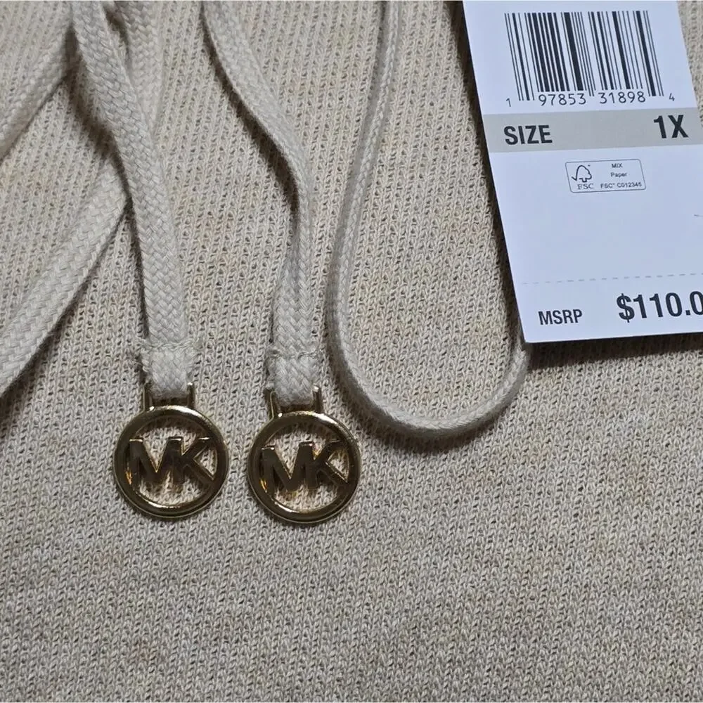 Michael Kors Cozy Wheat Relaxed‎ Hooded Long Sleeve Sweater Plus Size 1X New