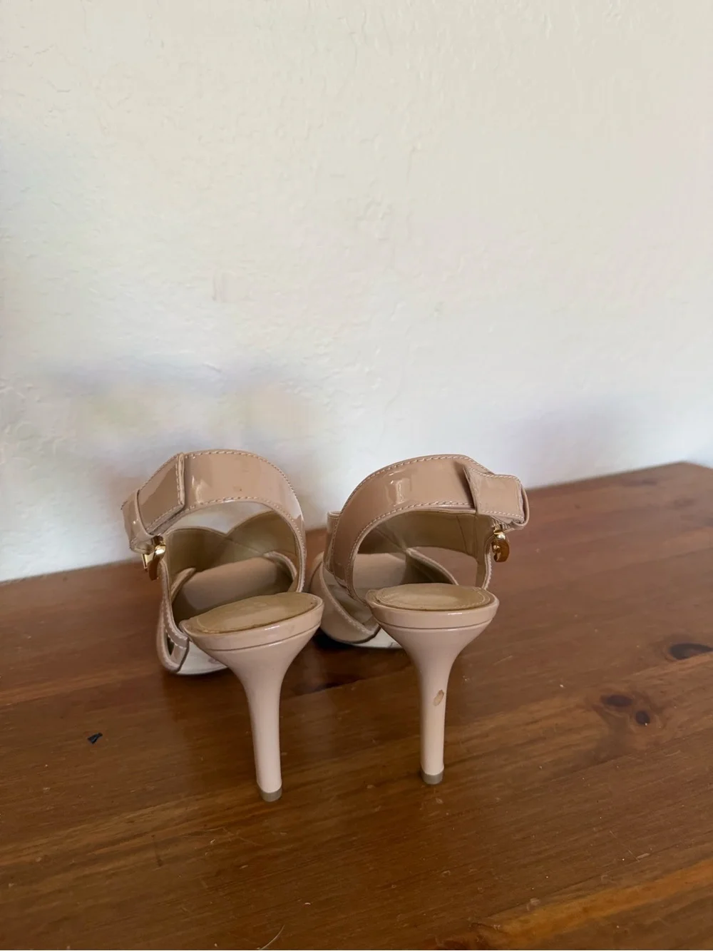 Michael Kors Nude Patent Crisscross Slingback Heels