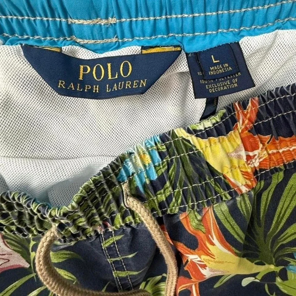 Polo Ralph Lauren navy‎ blue swim shorts with tropical print L 0036
