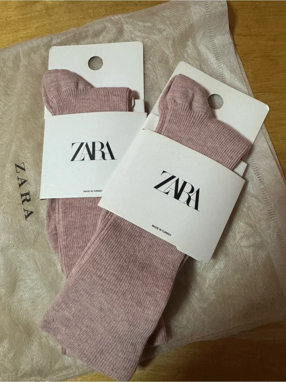 NWT 2 PAIRS - Zara Ribbed Knit Socks Bundle (Dusty Pink / Mauve Color)