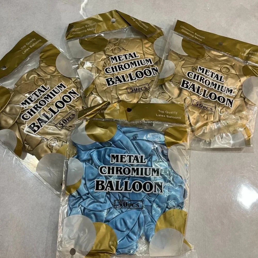 NEW 200pc Metal Chromium Balloon Bundle Gold & Blue Latex Party Decor