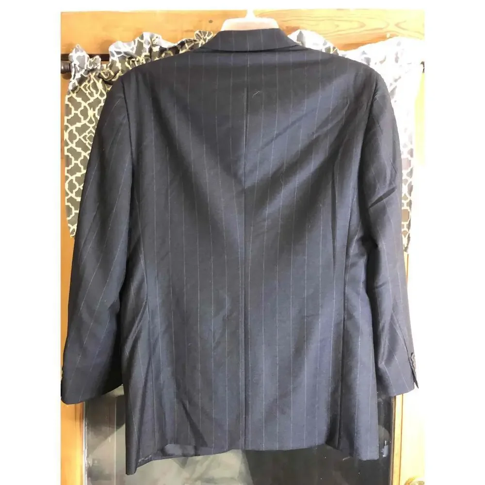 Hickey Freeman Black Pinstripe Wool Single Breasted Two Button Blazer 40R