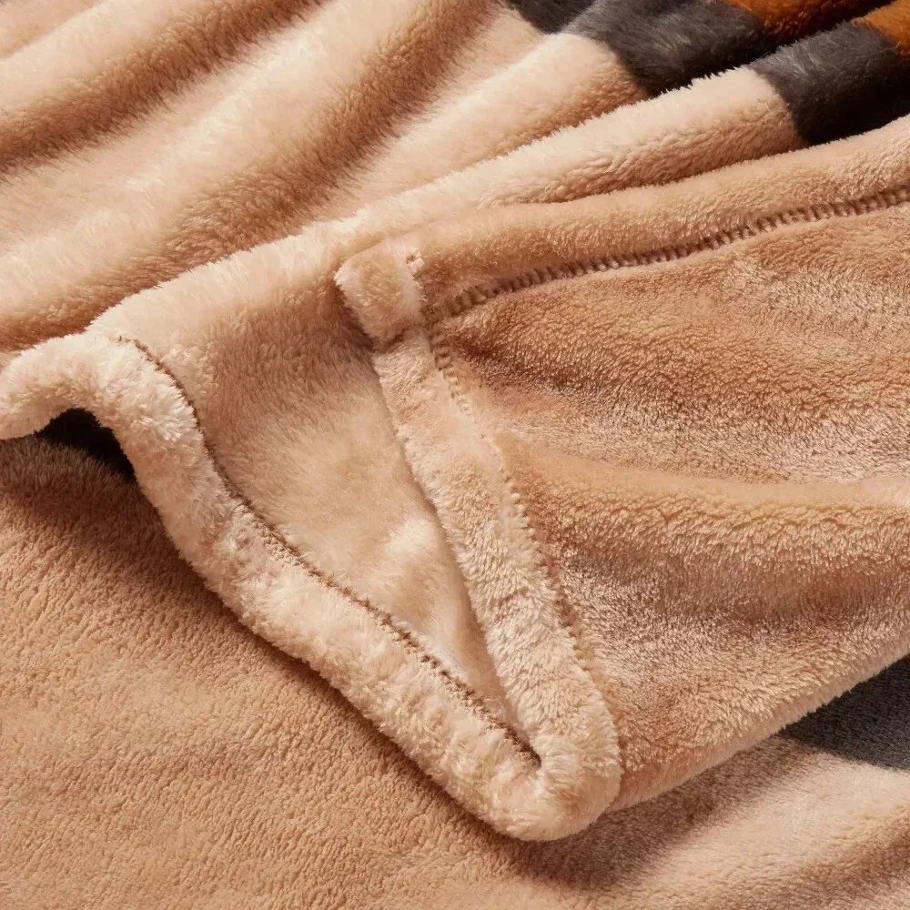 Full/Queen Microplush Blanket Khaki Border Stripe - Threshold