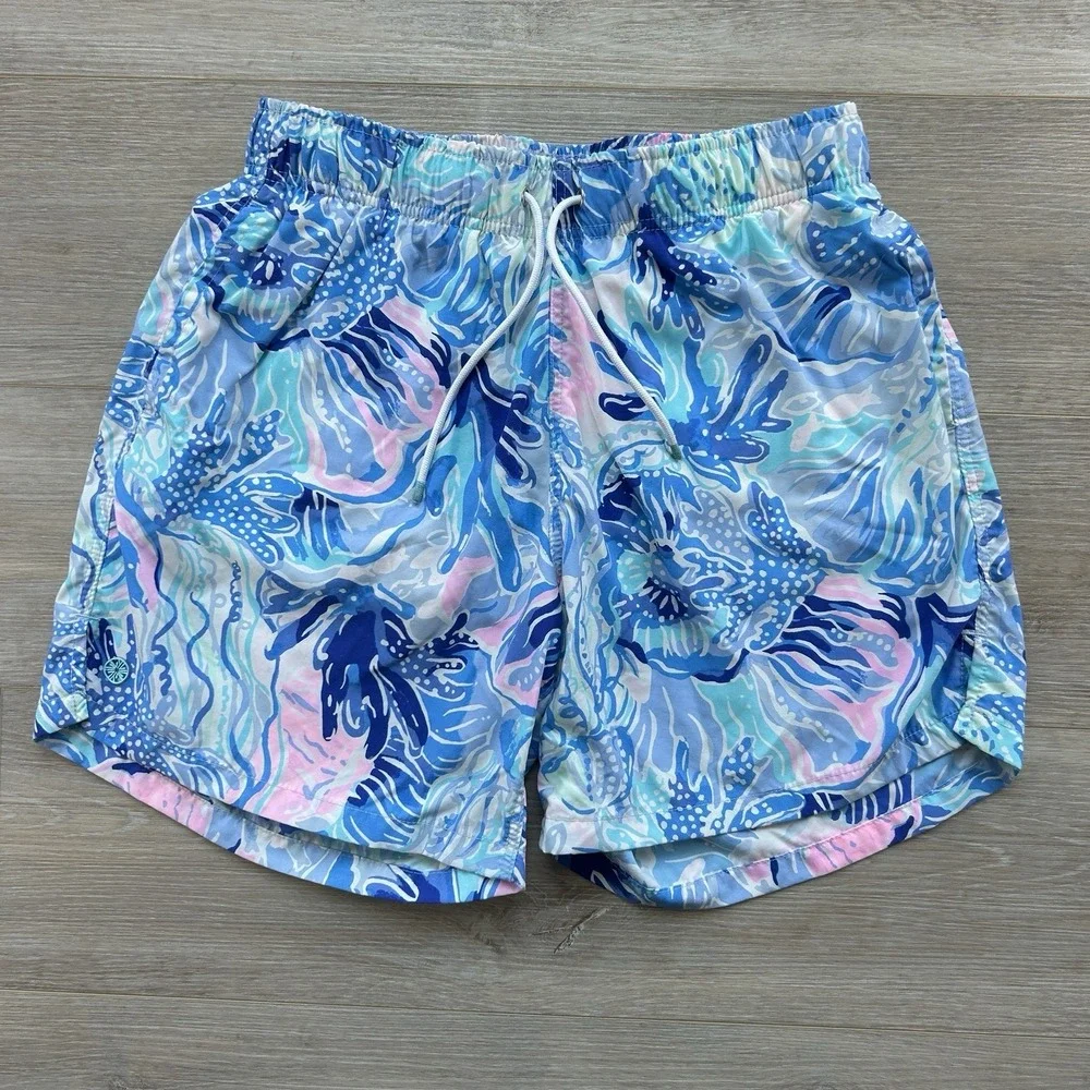 Lilly Pulitzer Small Capri Trunk Ocean‎ View Saltwater View Blue Shade Stretch