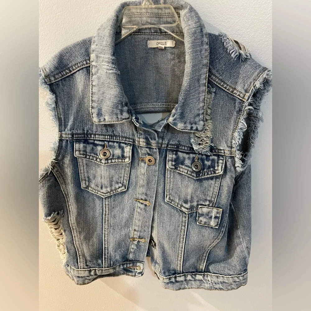 Distressed jean jacket Vest Kids size large 8-10 CHIQLE