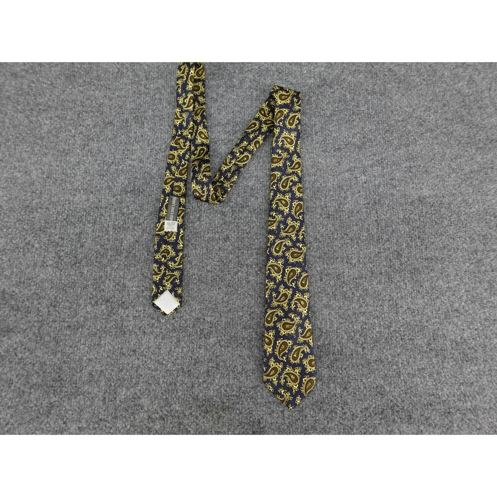 Filene's Men's Store Tie‎ Mens One Size Navy Blue Gold Paisley Silk Excellent