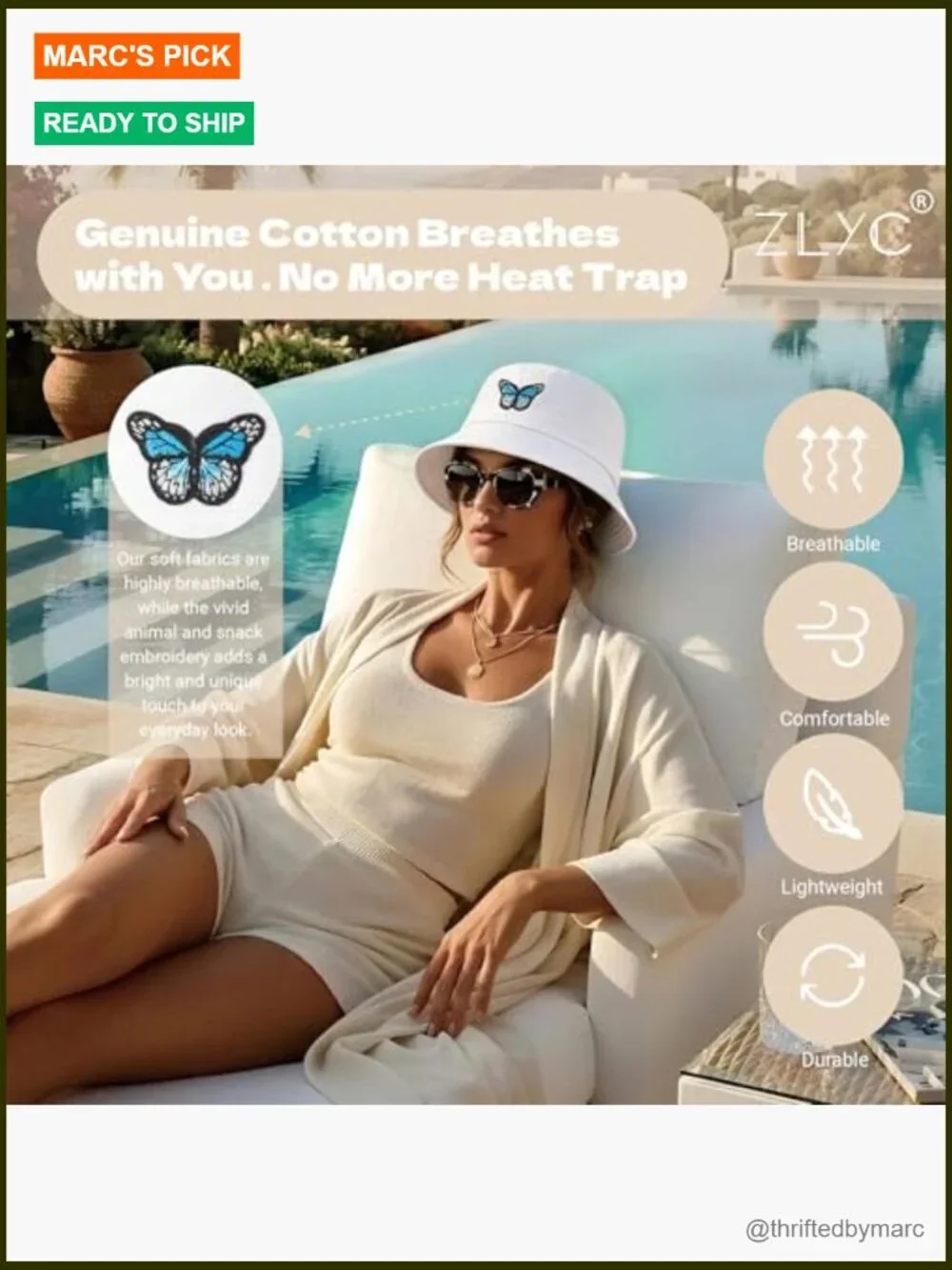 Cotton Bucket Hat Embroidered Packable Beach Sun Hat Travel Cap Unisex