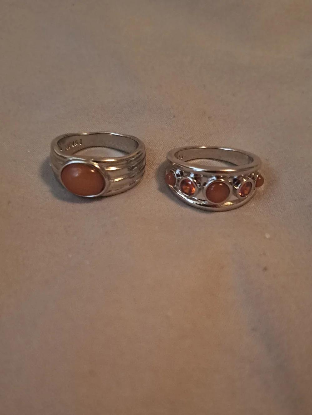 Luv Aj Silver Rings with Orange Cabochon and Faceted Stones