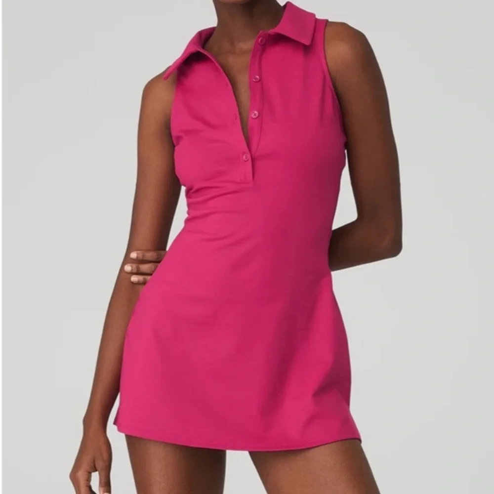 ALO Yoga Sleeveless Polo Mini Dress in Hot Pink