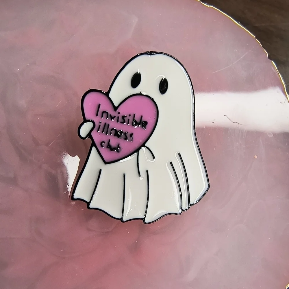 Ghost Enamel Pin - White and Pink
