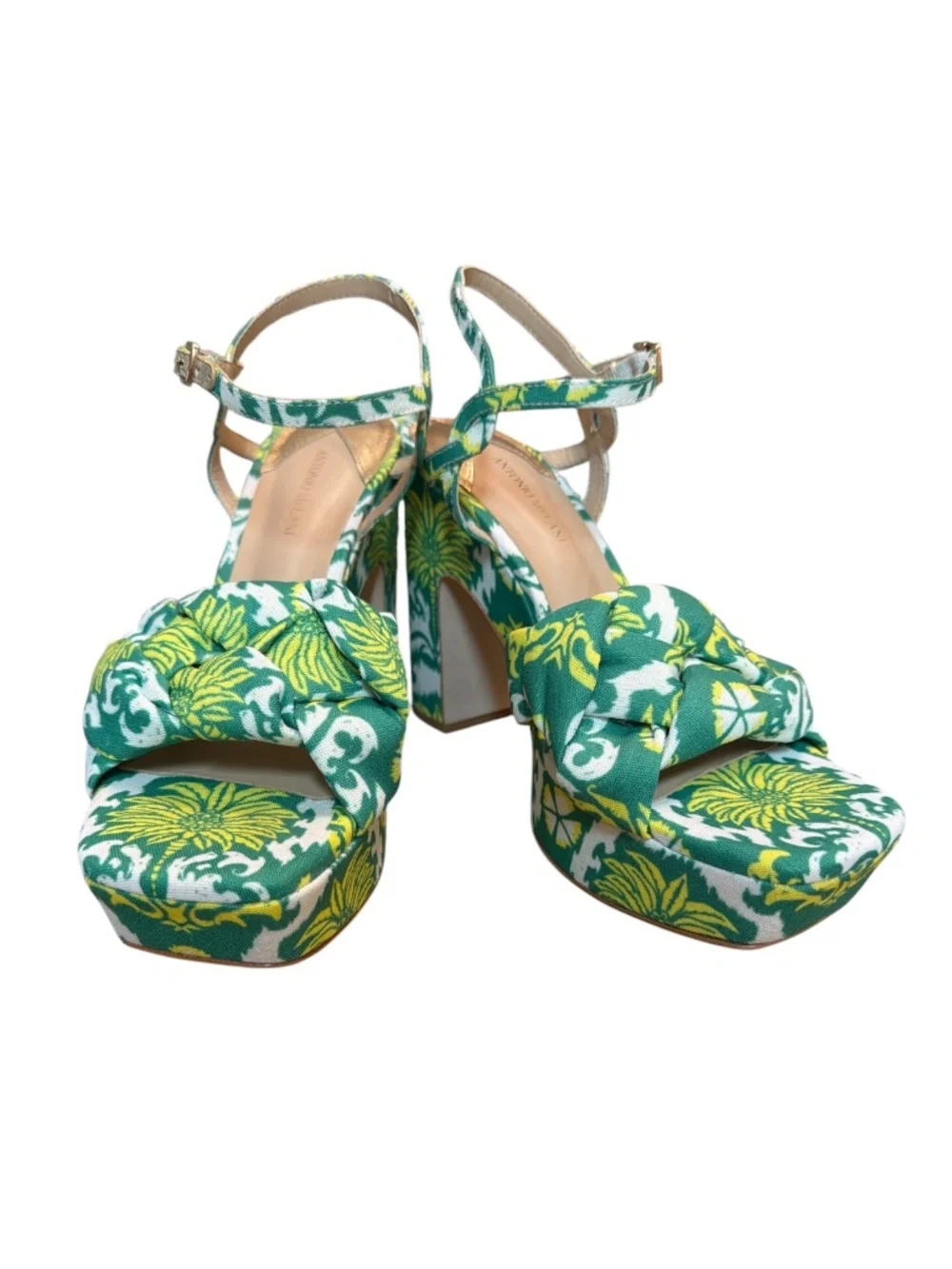 Vacation Glam Tropical Palm Print Platform Block Heels Antonio Melani Maya NWOB