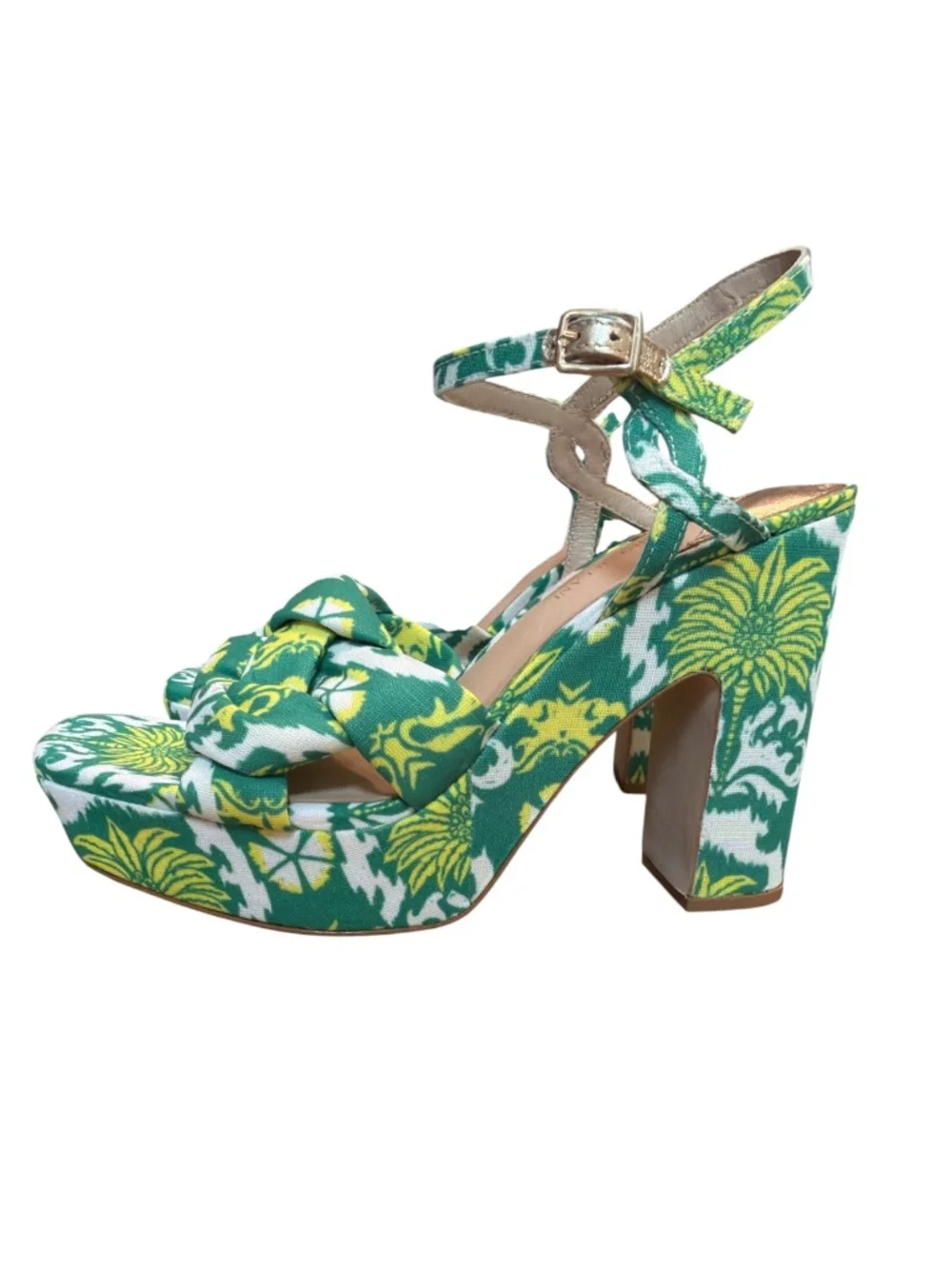 Vacation Glam Tropical Palm Print Platform Block Heels Antonio Melani Maya NWOB