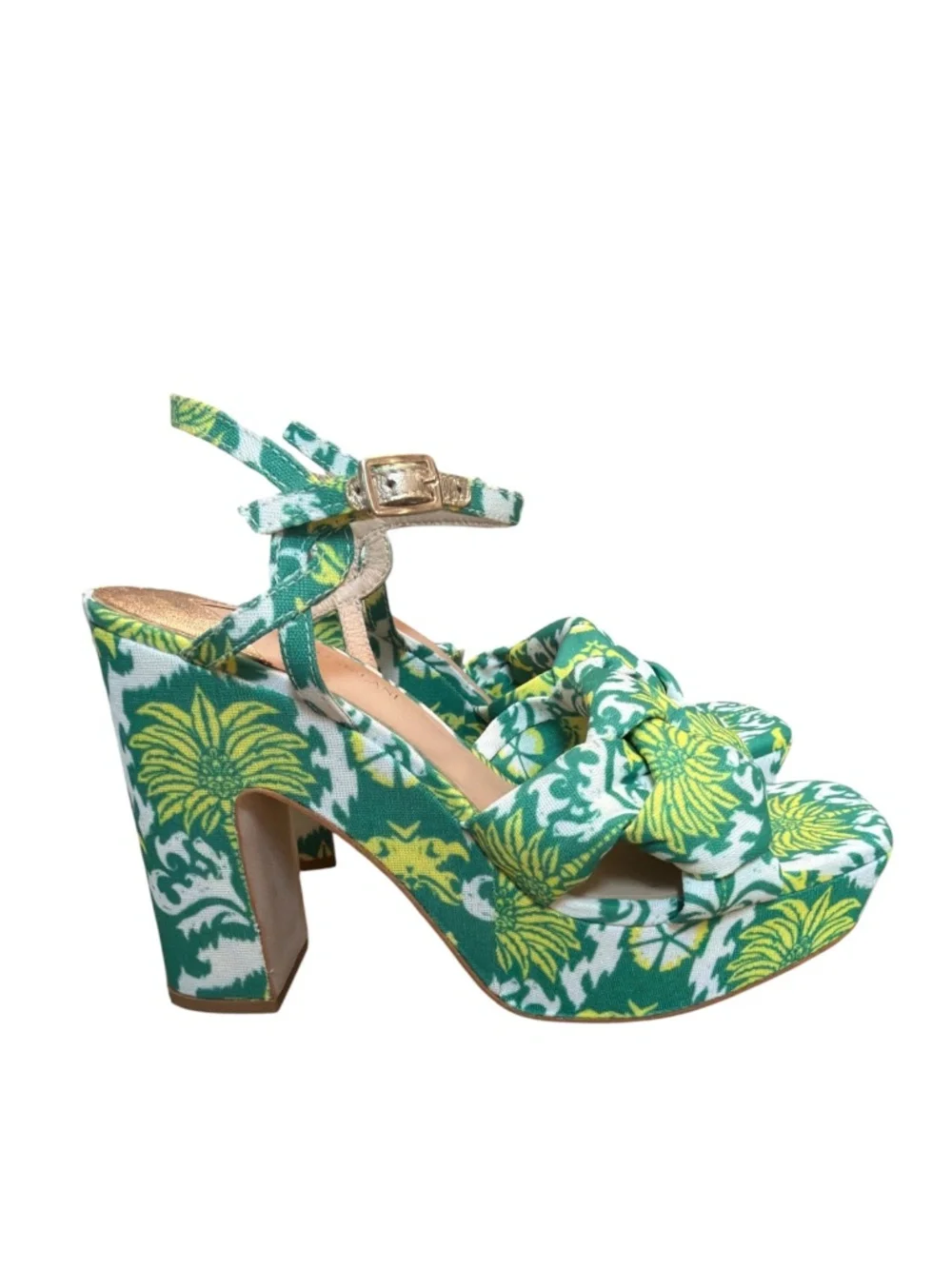 Vacation Glam Tropical Palm Print Platform Block Heels Antonio Melani Maya NWOB