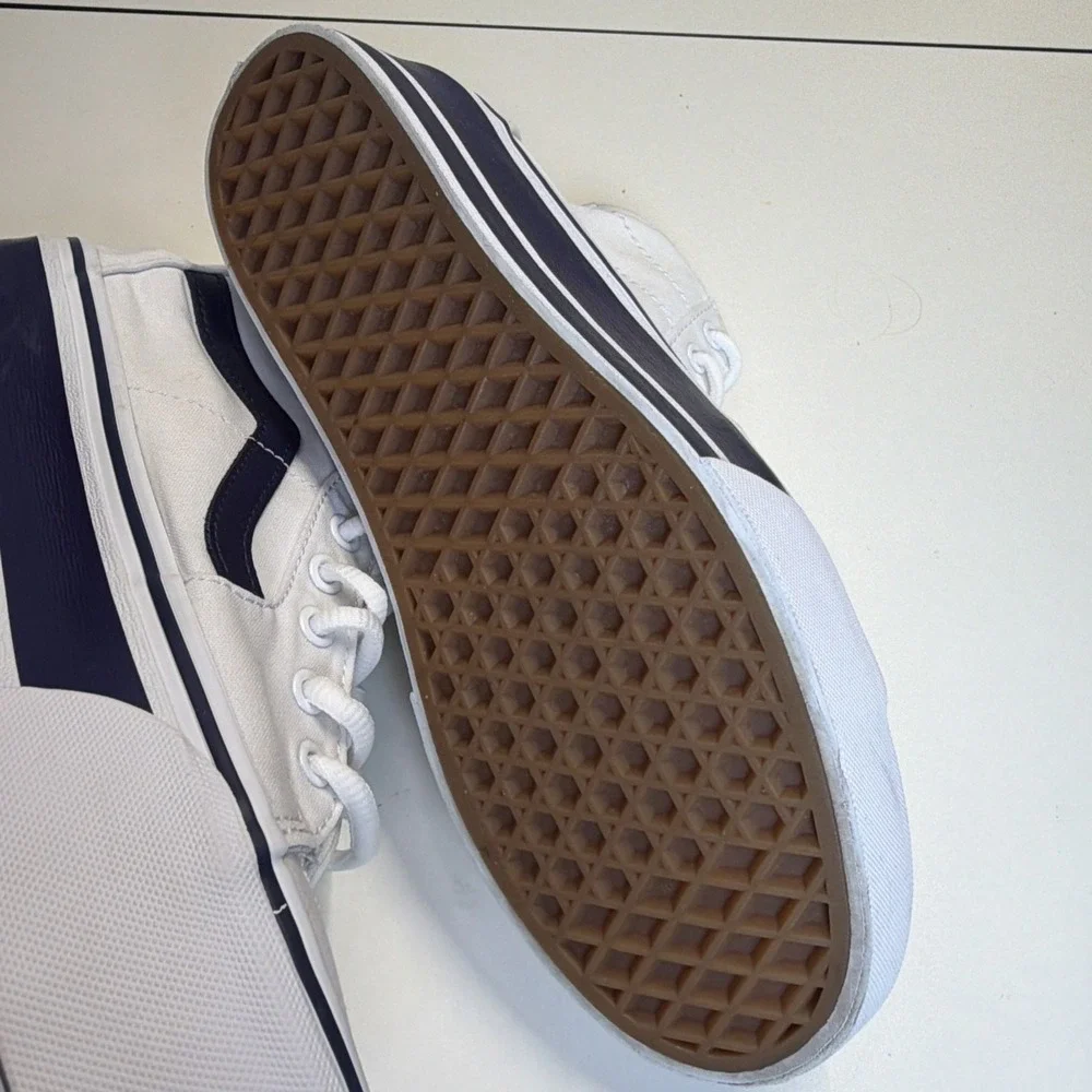 VANS Sk8-Hi Tapered Sport Platform Shoes White Canvas Navy Women 9‎ Men 7.5