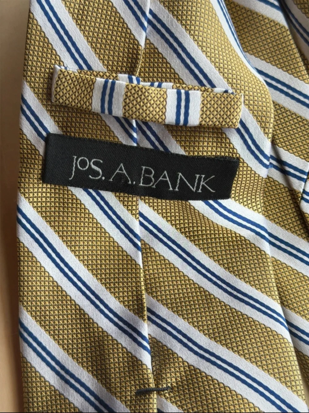 Jos. A. Bank Gold, Navy and White Striped Silk Tie