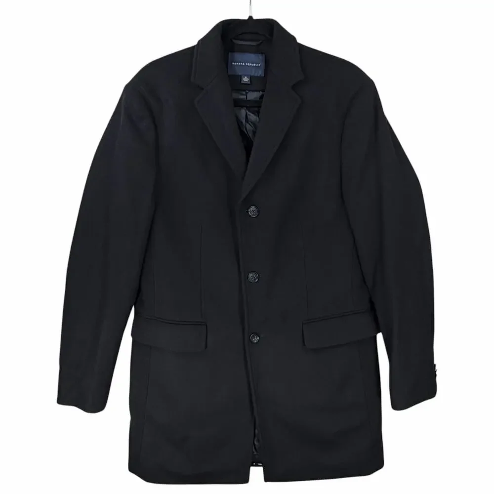 Banana Republic Wool Topcoat Overcoat Coat Mens Medium Black