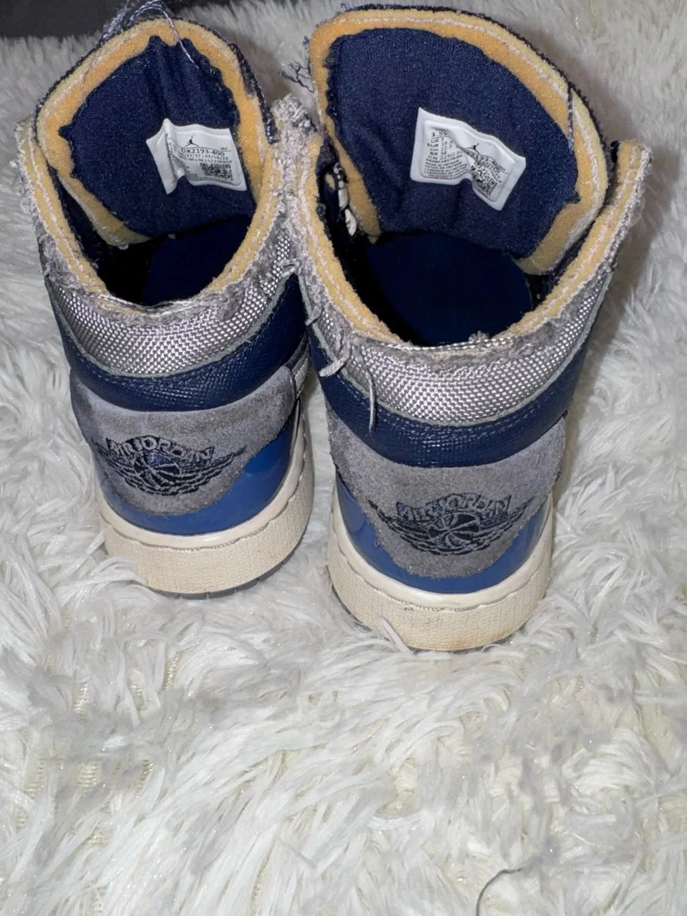 Jordan Kids' High-Top Sneakers in Navy and Royal Blue with White Laces