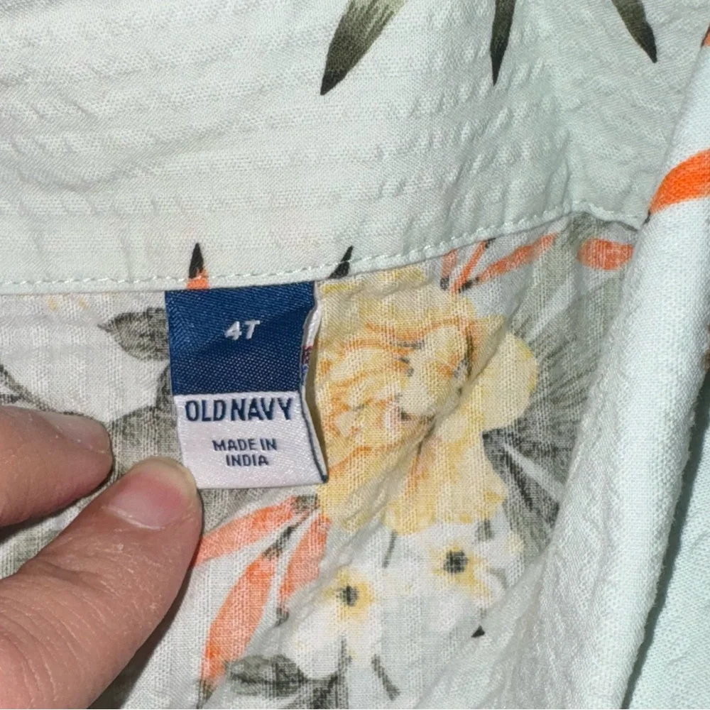 Old Navy Toddler Boys Floral Short Sleeve Button Down Shirt Green 4T