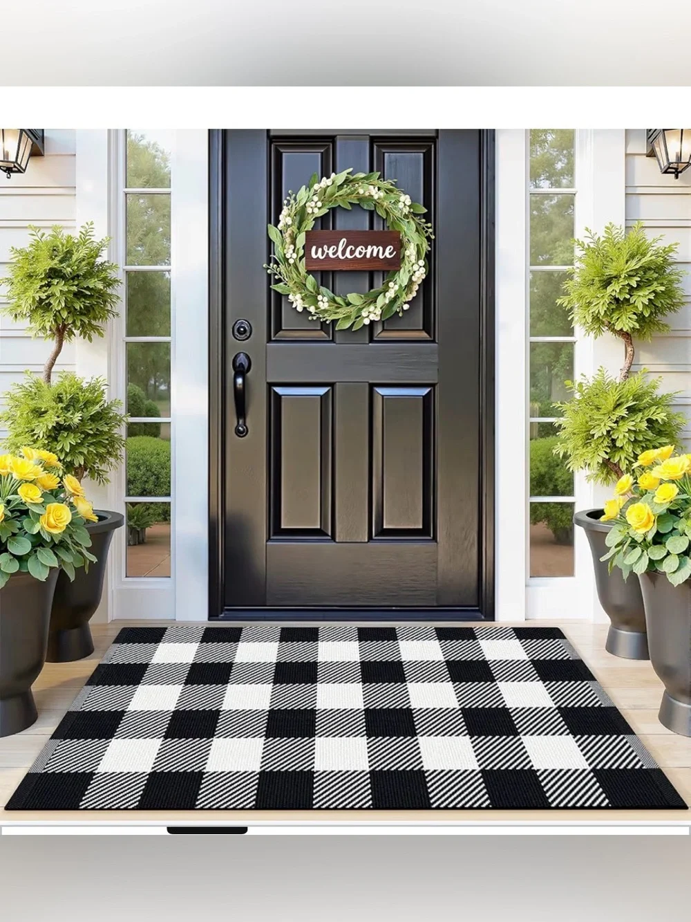 Softer Charm Black White Checker Cotton Indoor Outdoor Rug Door Mat  2’4” x 3’7”