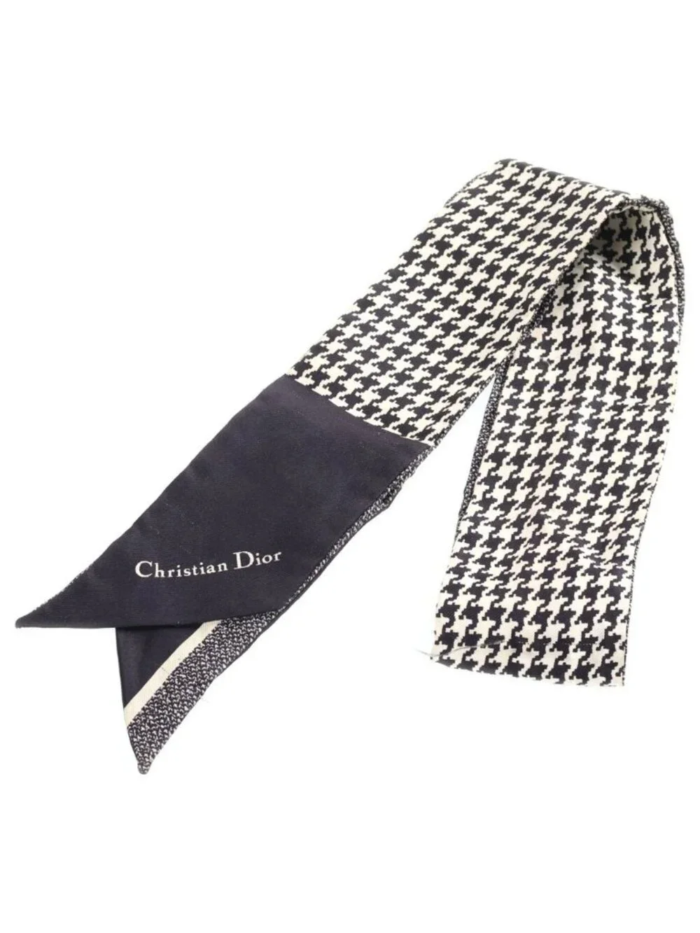 Dior 30 Montaigne Mitzah Houndstooth Pattern Scarf Twilly Navy