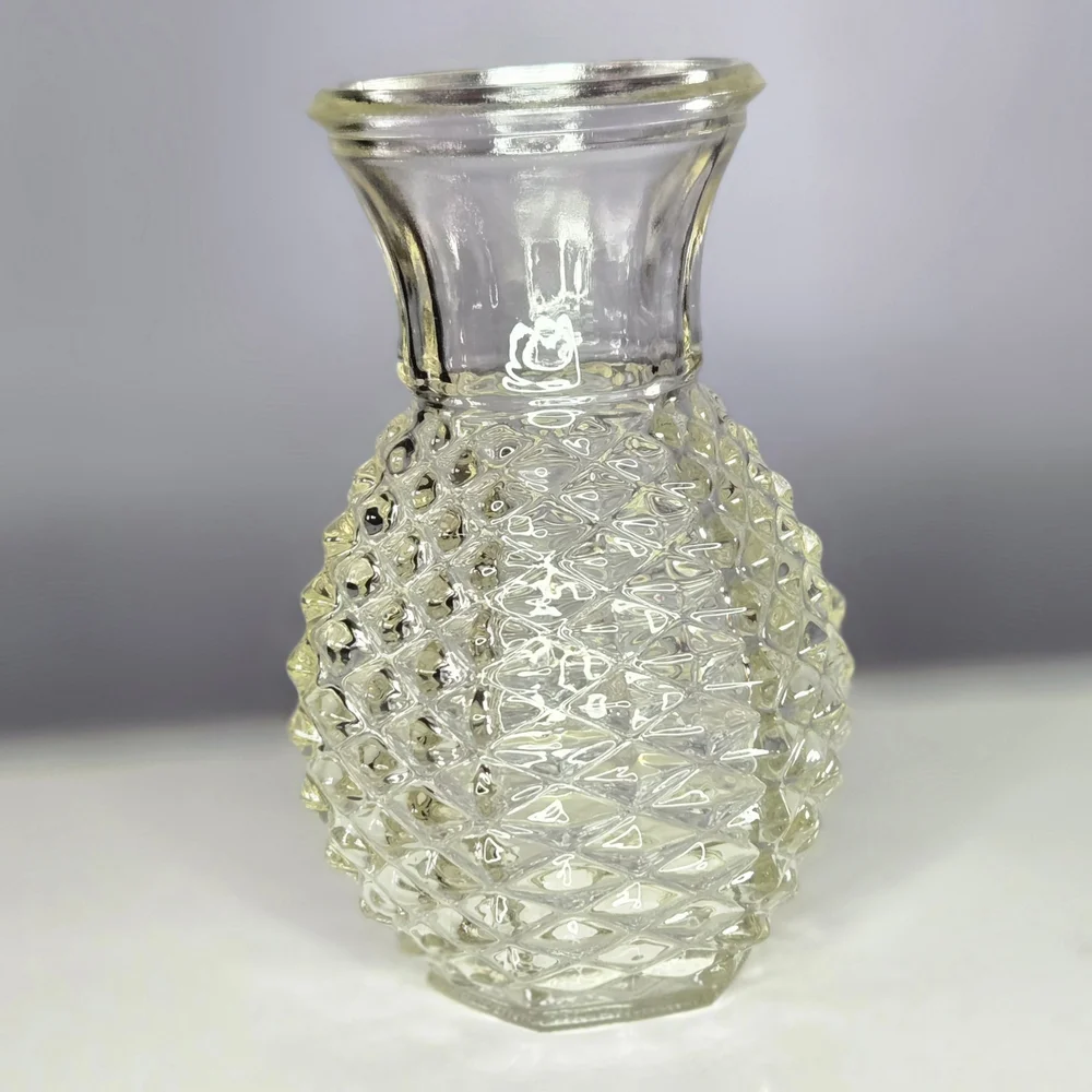 Vintage 1982 FTD Diamond Cut Pineapple Glass Vase