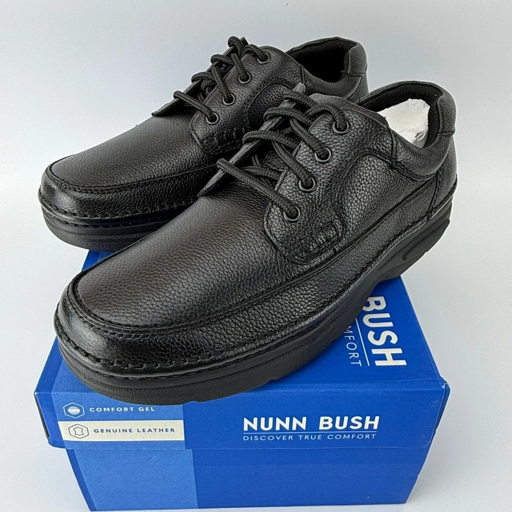 Nunn Bush Cameron Leather Comfort Gel Shoes Mens 10 M Black Tumble NIB