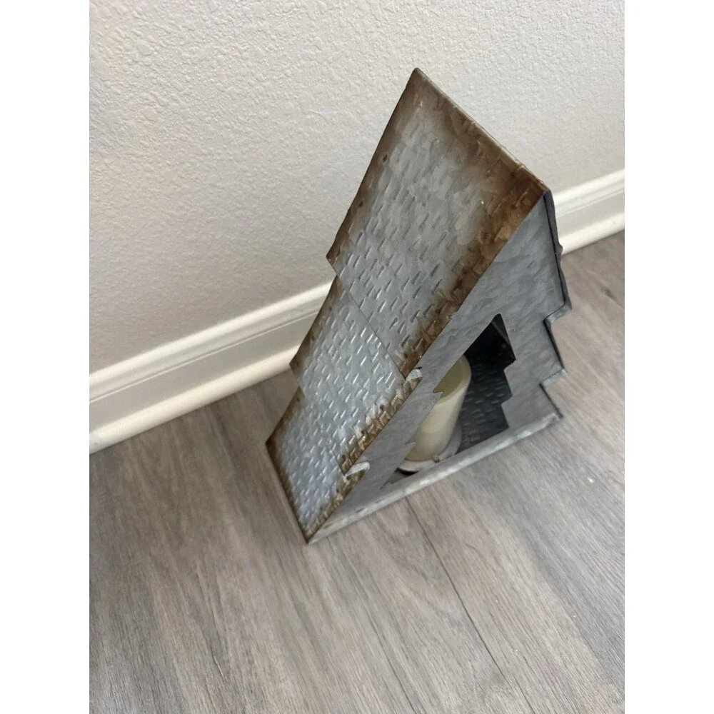 Galvanized Metal Christmas Tree Candle Holder Rustic Decorative, Place A Bid