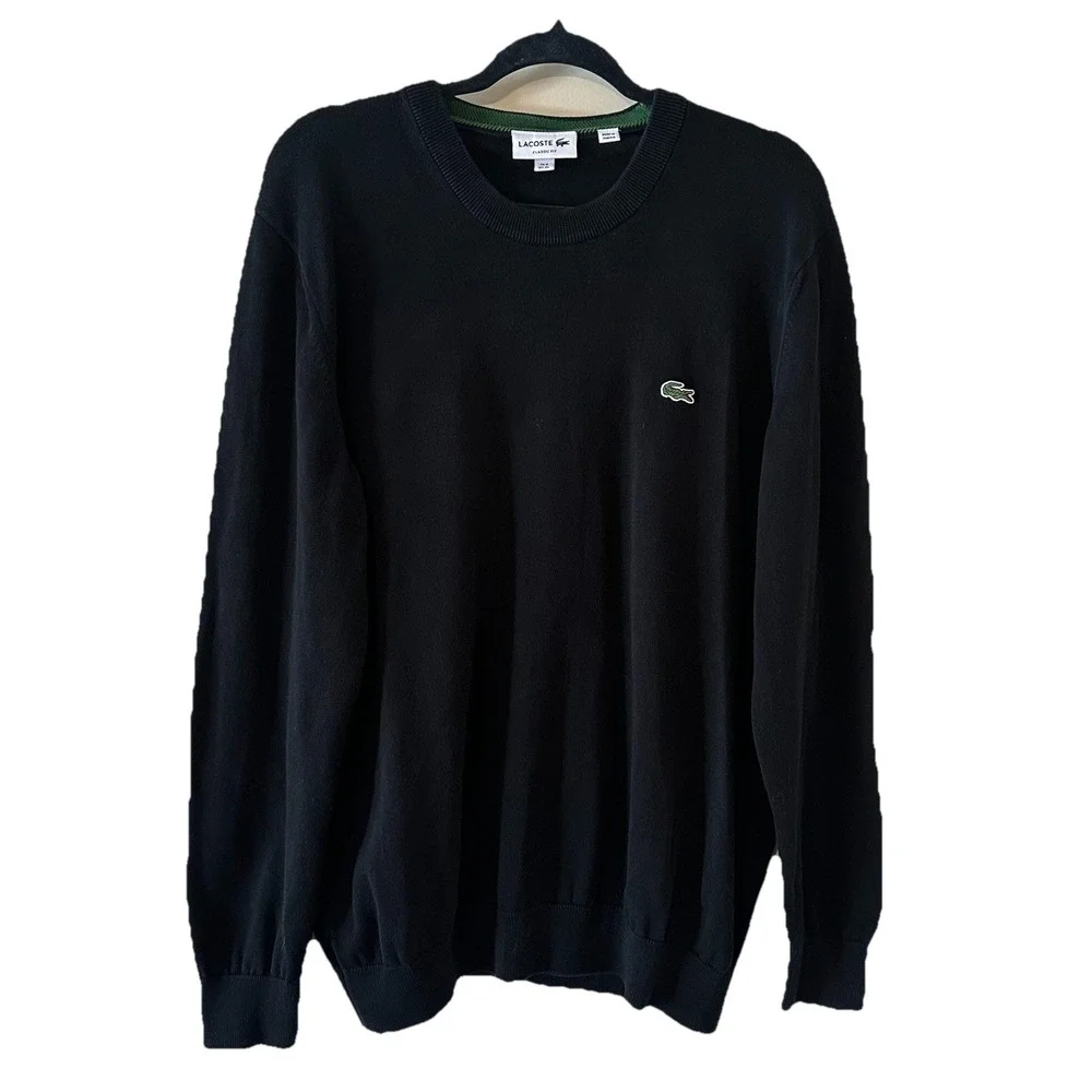 Lacoste Mens Black Sweater Shirt Classic Fit Crew Neck LS Pullover Logo Size XL‎