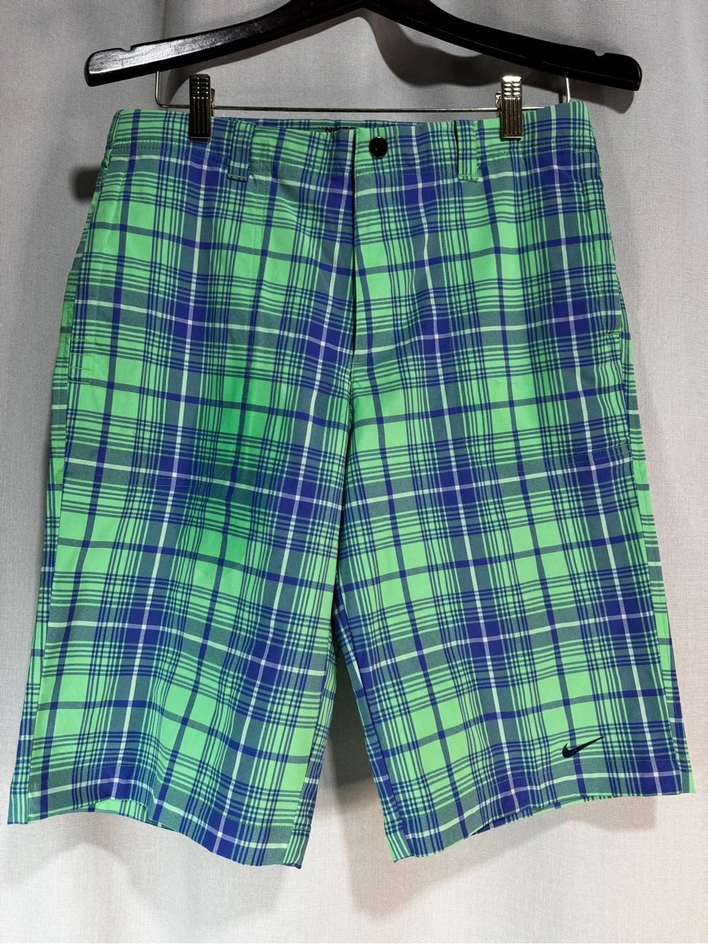 Nike Golf Tour Performance Plaid Preppy Classic Club Shorts XL Lime Green Blue