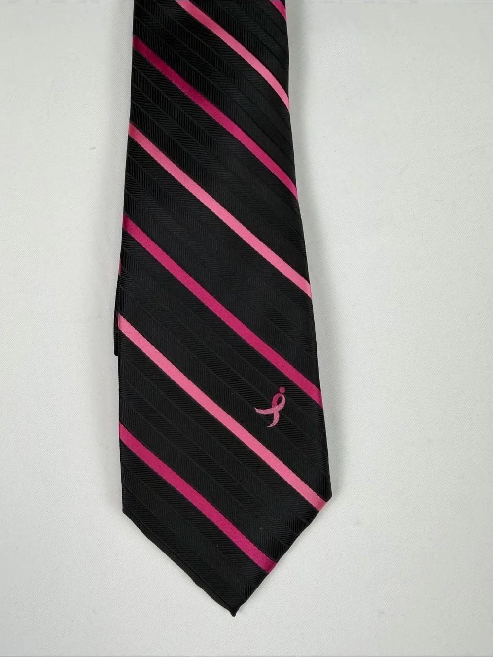 Breast Cancer Awareness Tie - Black with Pink Ribbon Stripe  Classic and Stylish